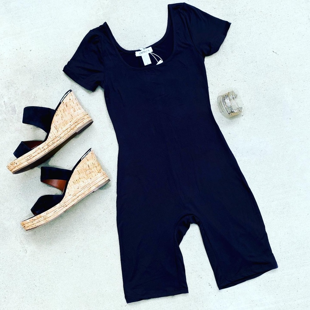 Black Biker Short Romper Size Large NWT